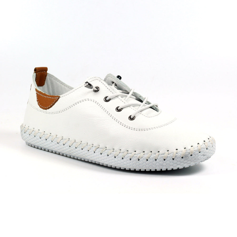 Lunar St Ives Leather Plimsoll White