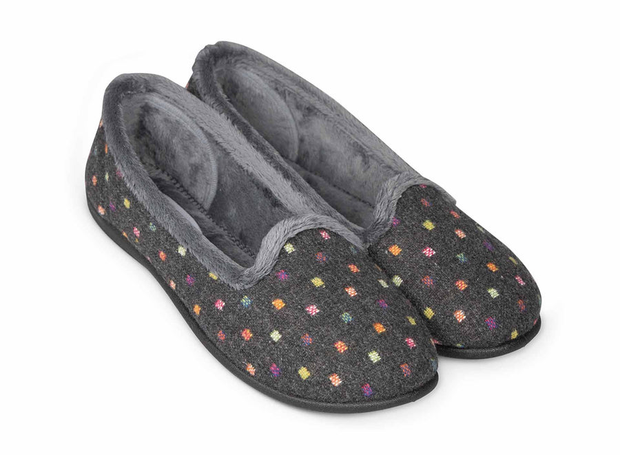 Padders Albertine Charcoal Woven Spot Slippers