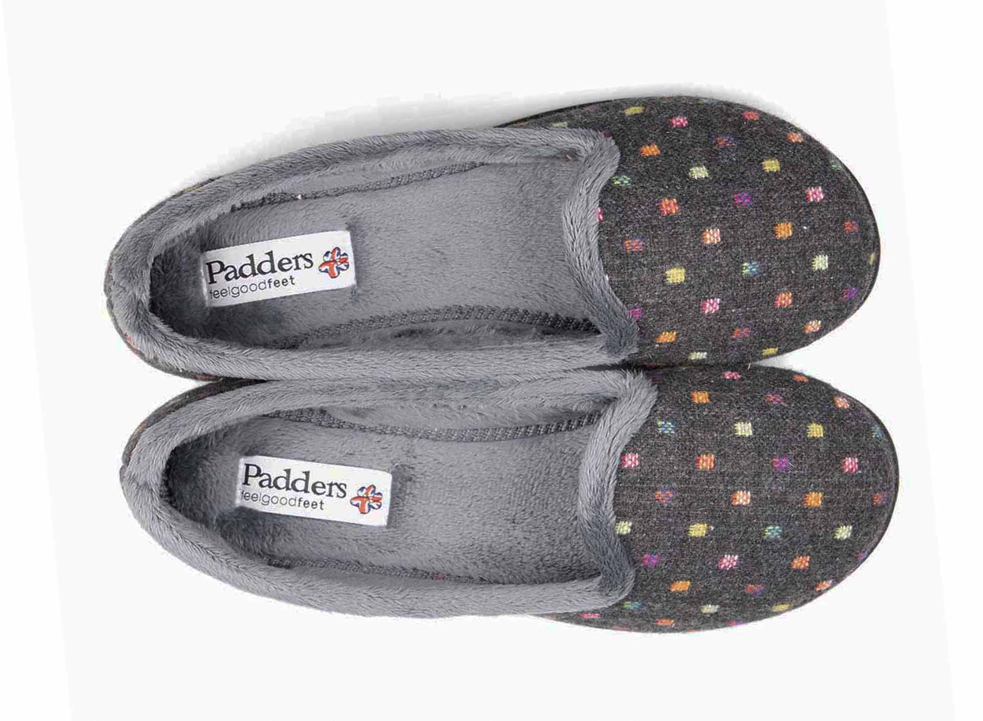 Padders Albertine Charcoal Woven Spot Slippers