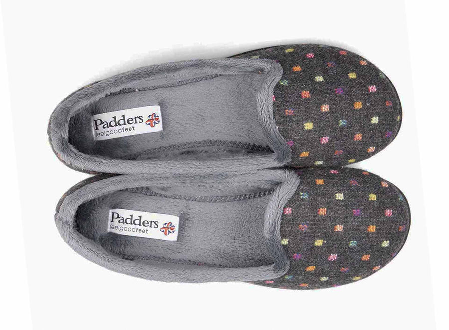Padders Albertine Charcoal Woven Spot Slippers