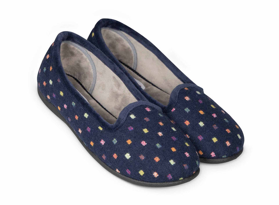 Padders Albertine Navy Woven Spot Slippers