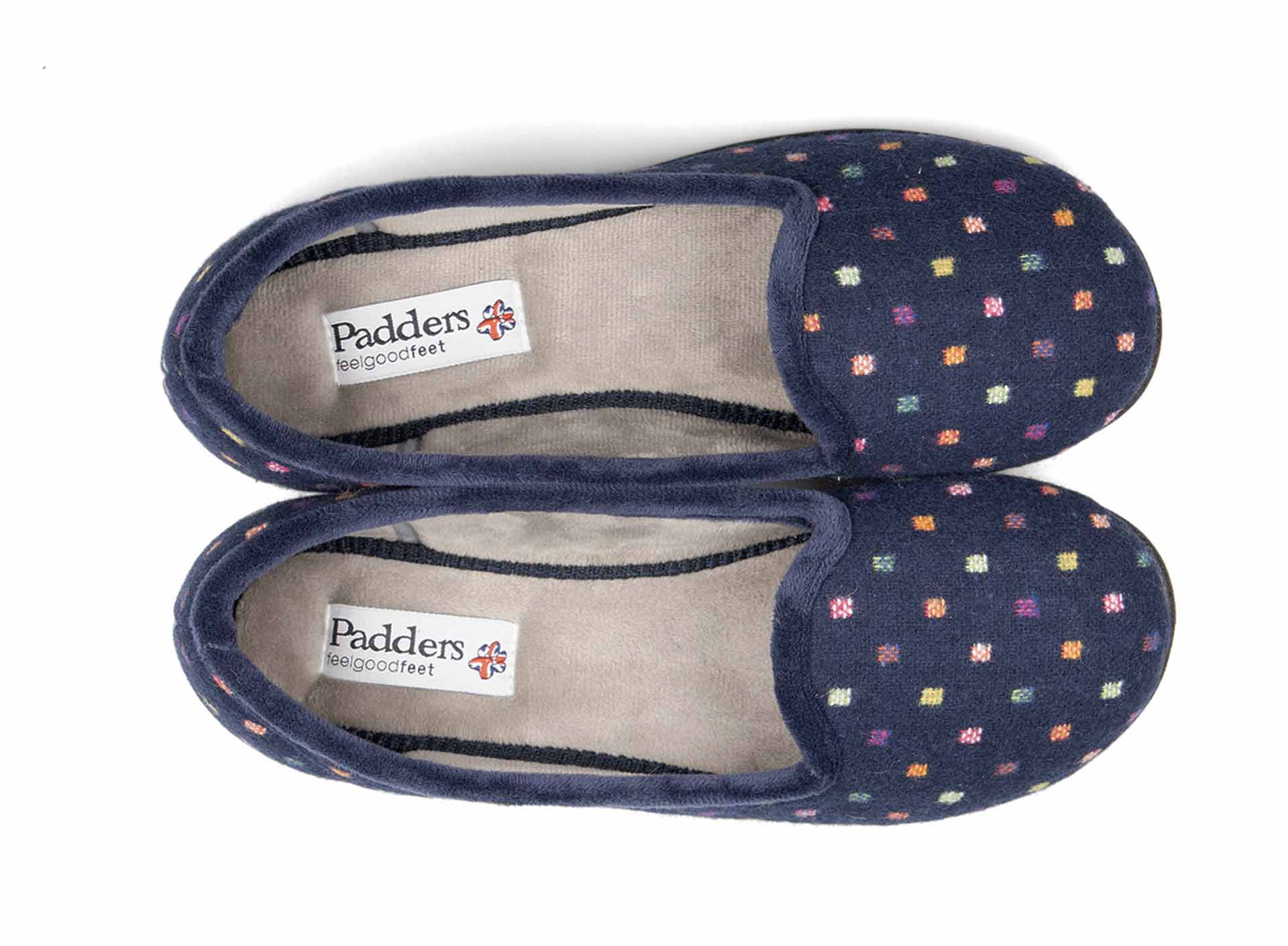 Padders Albertine Navy Woven Spot Slippers