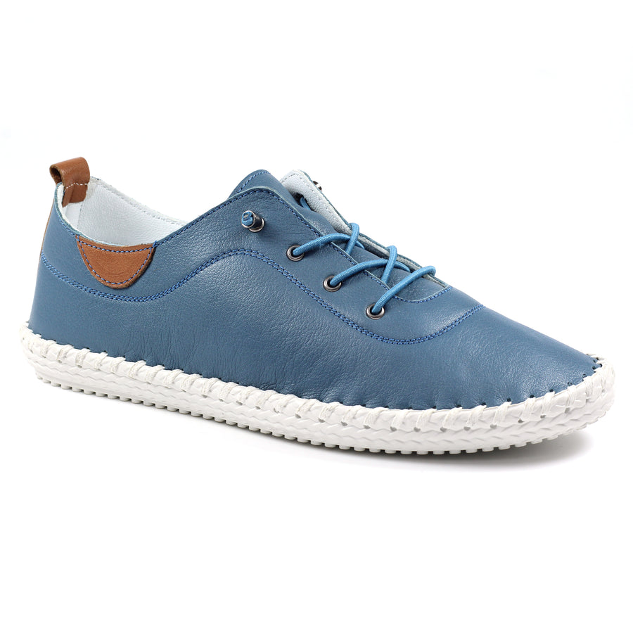 Lunar St Ives Leather Plimsoll Mid Blue