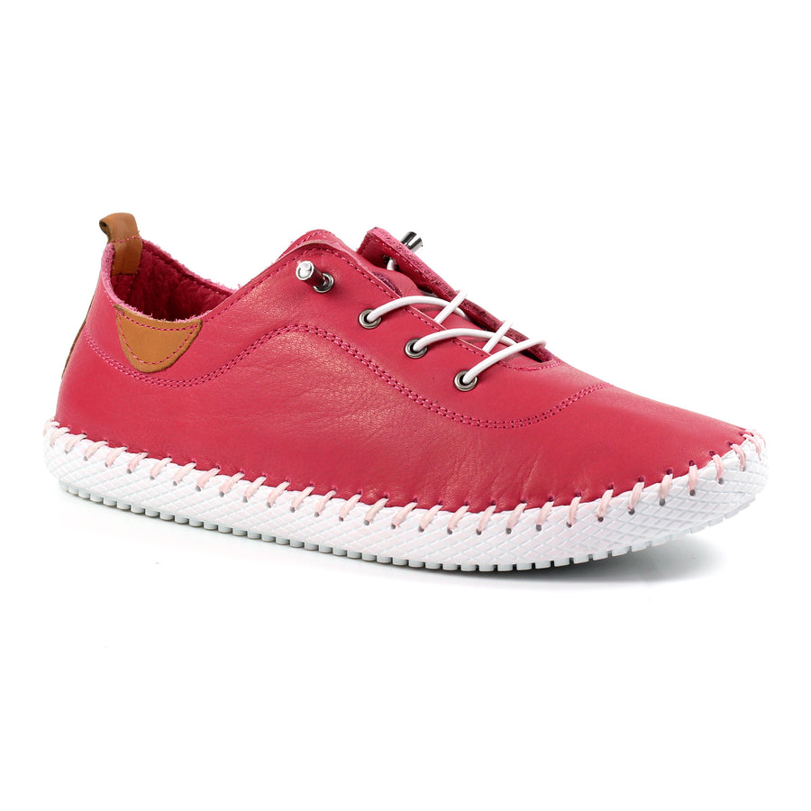 Lunar St Ives Leather Plimsoll Raspberry