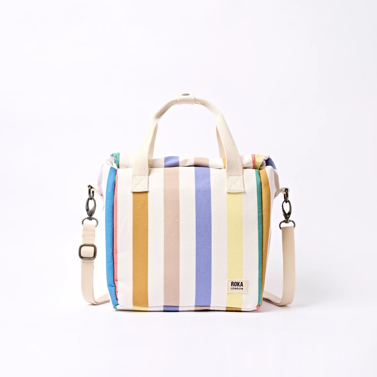ROKA Hampstead Lunch Bag Pastel Multi Stripe Cotton Canvas