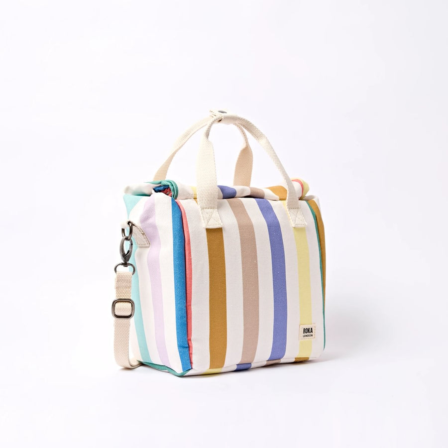ROKA Hampstead Lunch Bag Pastel Multi Stripe Cotton Canvas