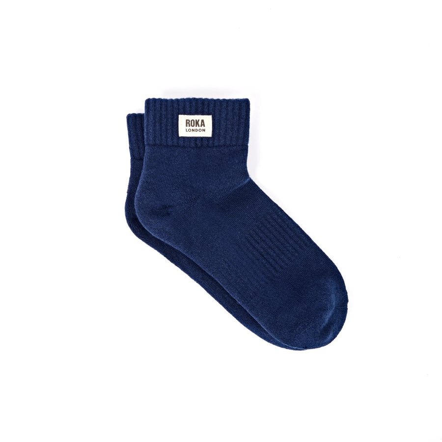 ROKA Wembley Crop Ankle Sock Deep Blue Organic Cotton