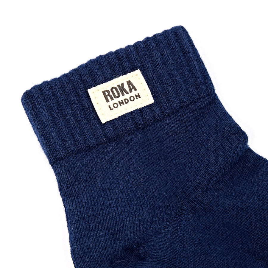 ROKA Wembley Crop Ankle Sock Deep Blue Organic Cotton