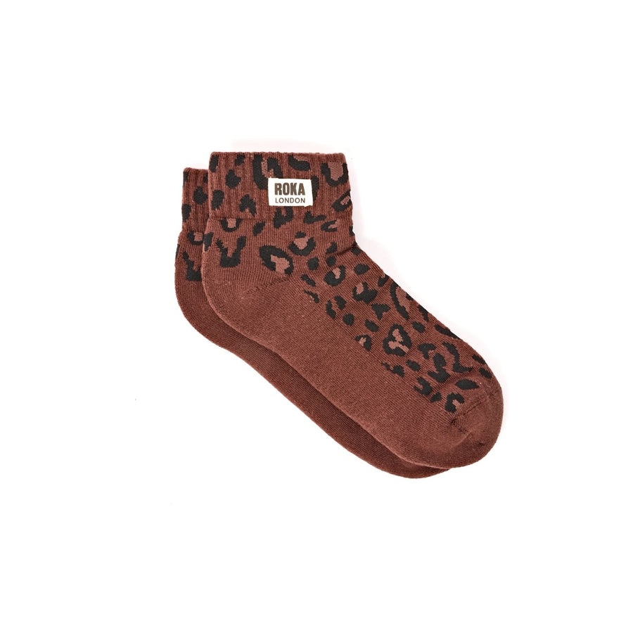 ROKA Wembley Crop Ankle Sock Mini Leopard Organic Cotton