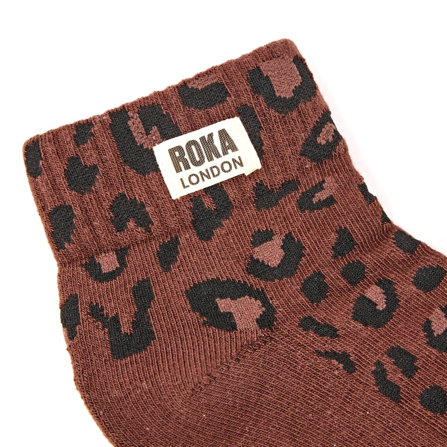 ROKA Wembley Crop Ankle Sock Mini Leopard Organic Cotton