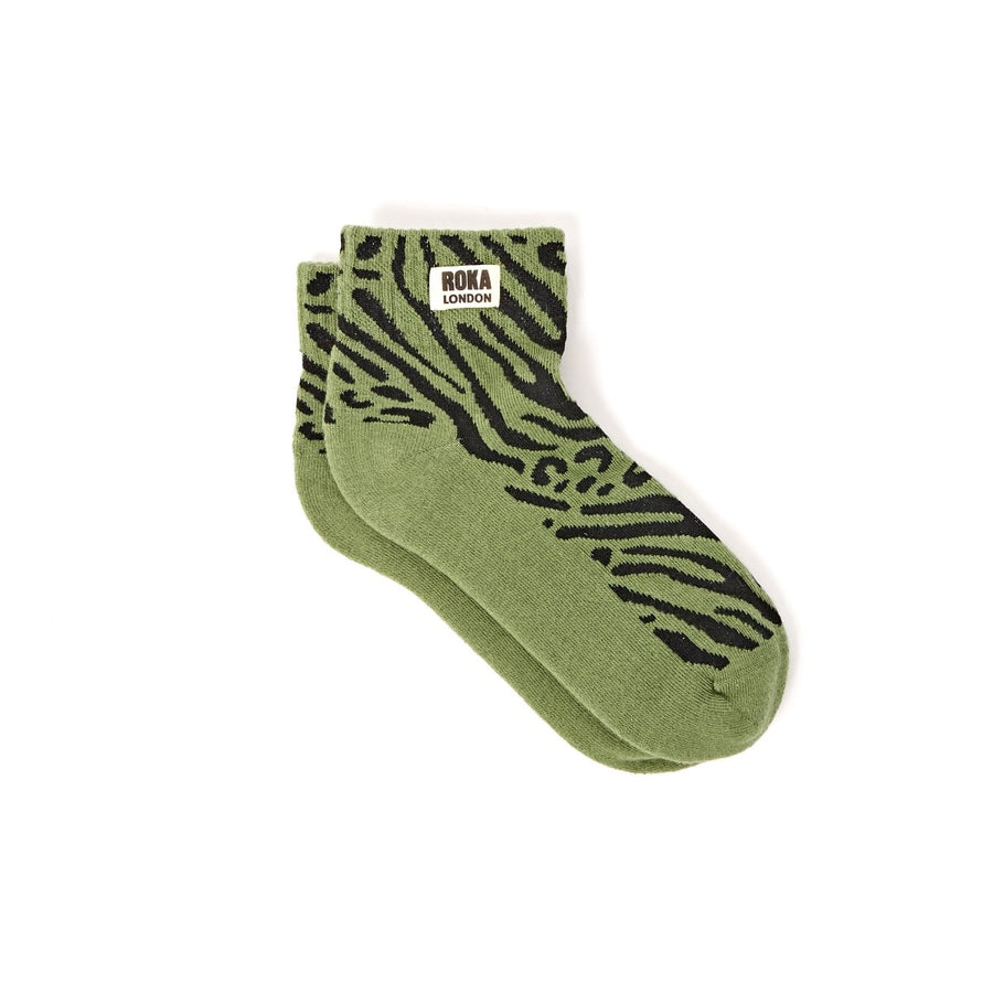 ROKA Wembley Crop Ankle Sock Mixed Animal Artichoke Organic Cotton