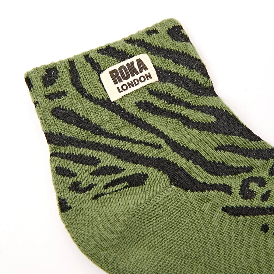 ROKA Wembley Crop Ankle Sock Mixed Animal Artichoke Organic Cotton
