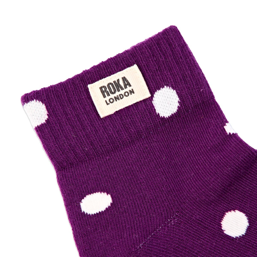 ROKA Wembley Crop Ankle Sock Purple Dot