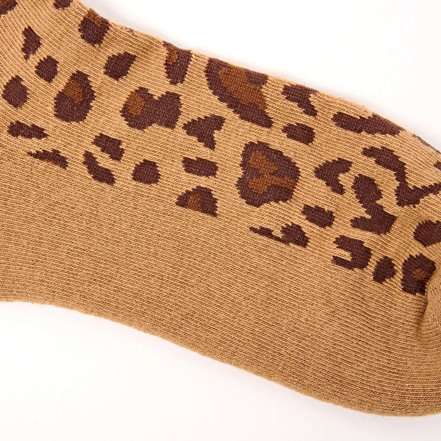 ROKA Wembley Crop Ankle Sock Savannah Leopard Sand Organic Cotton