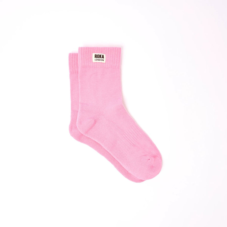 ROKA Wimbledon Crew Sock Pink Carnation Organic Cotton