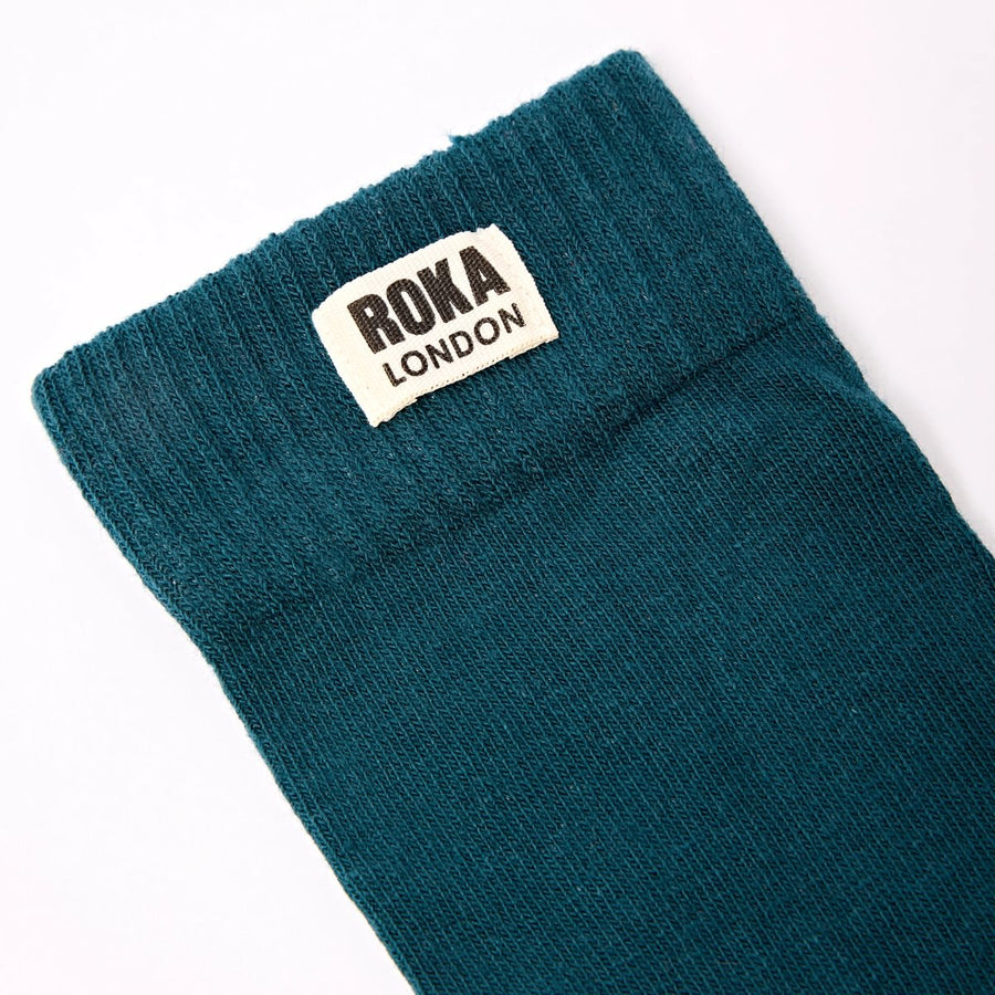 ROKA Wimbledon Crew Sock Teal Organic Cotton