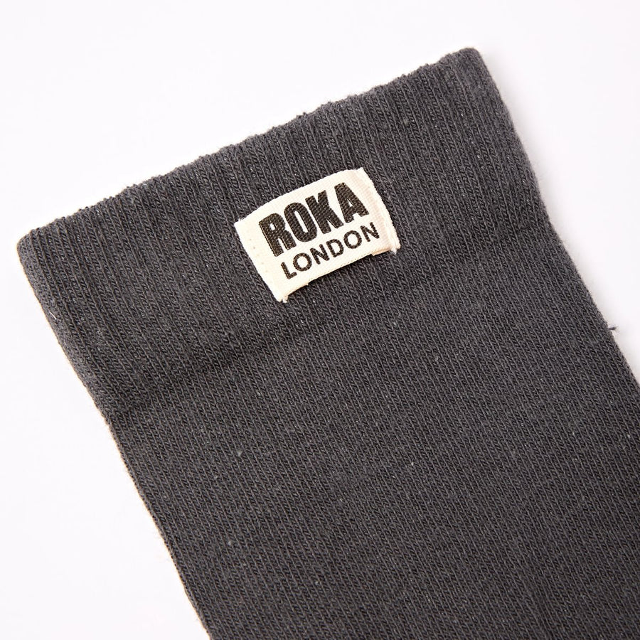ROKA Wimbledon Crew Sock Faded Black Organic Cotton