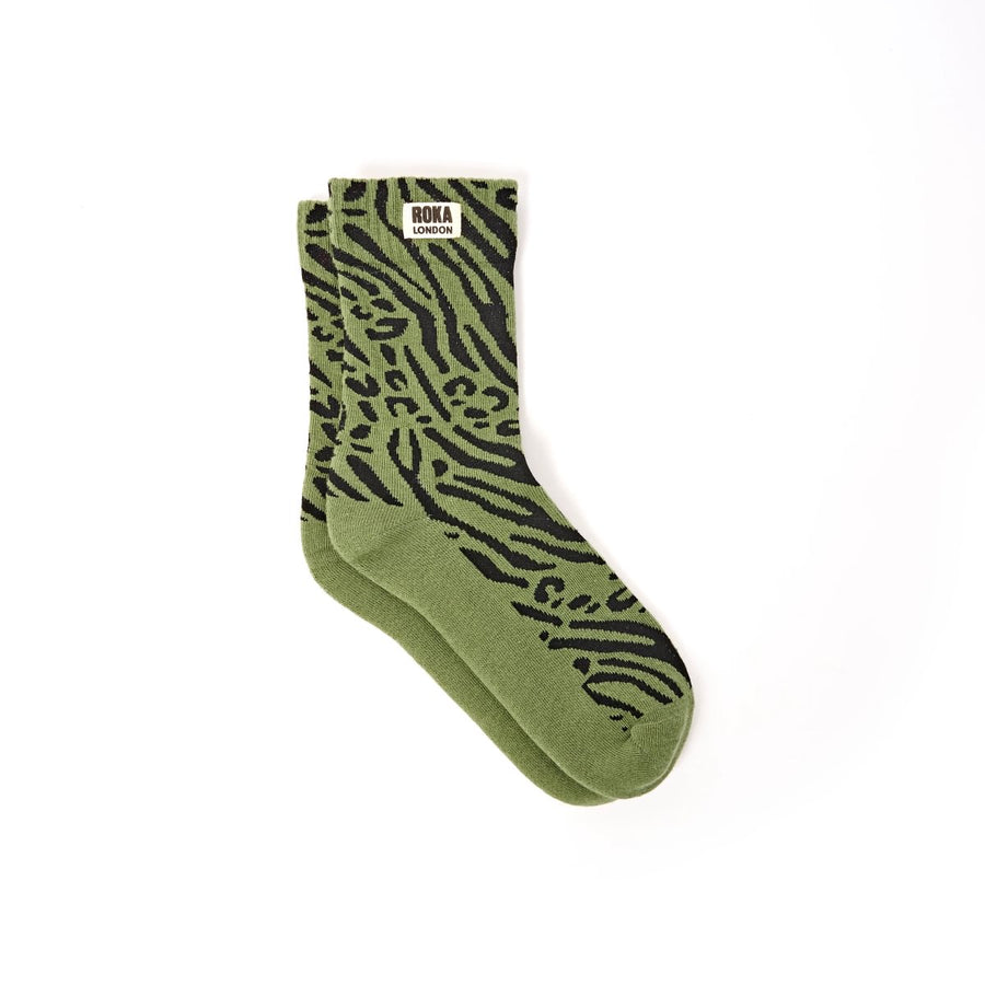 ROKA Wimbledon Crew Socks Mixed Animal Artichoke Organic Cotton
