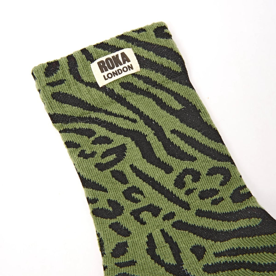 ROKA Wimbledon Crew Socks Mixed Animal Artichoke Organic Cotton