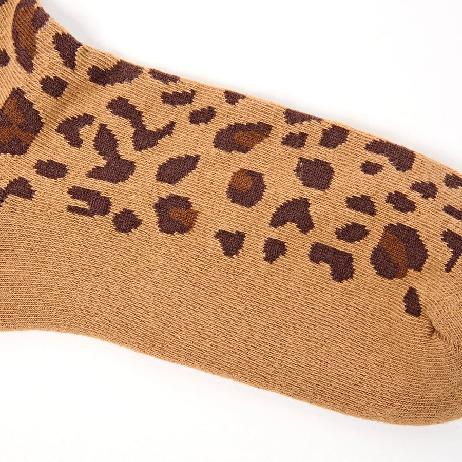 ROKA Wimbledon Crew Socks Savannah Leopard Sand Organic Cotton