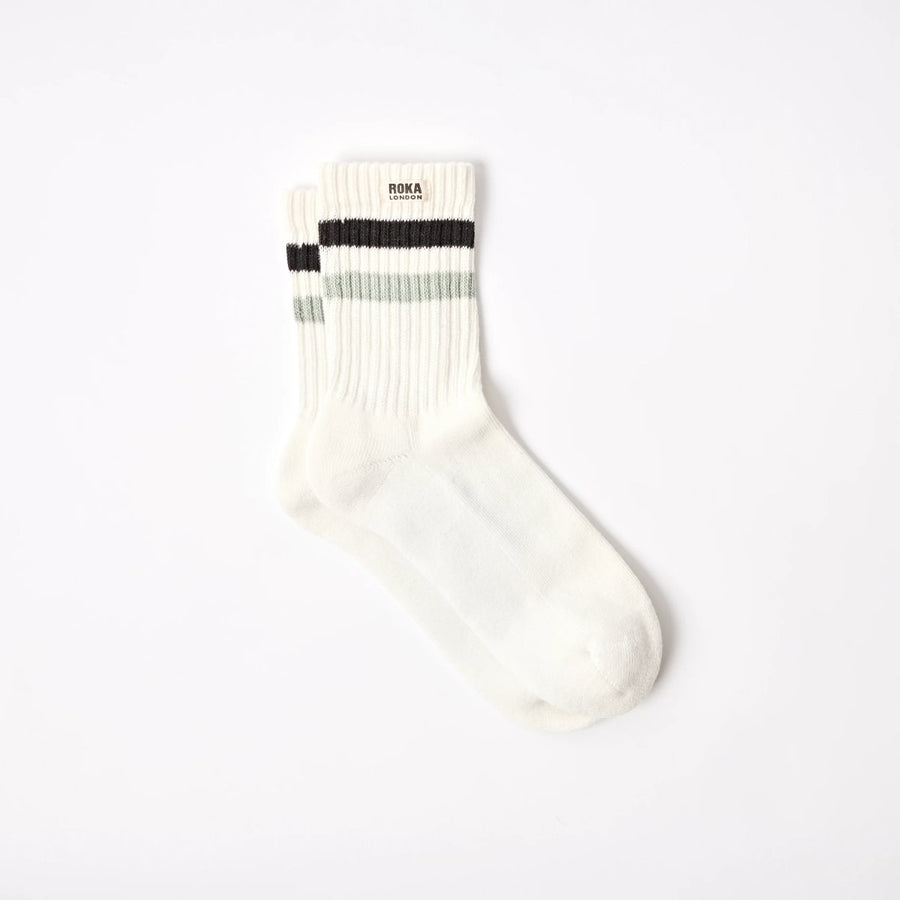 ROKA Windsor Stripe Crew Sock Black/Mist Organic Cotton