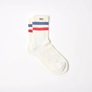 ROKA Windsor Stripe Crew Sock Coastal Blue/Scarlet Organic Cotton