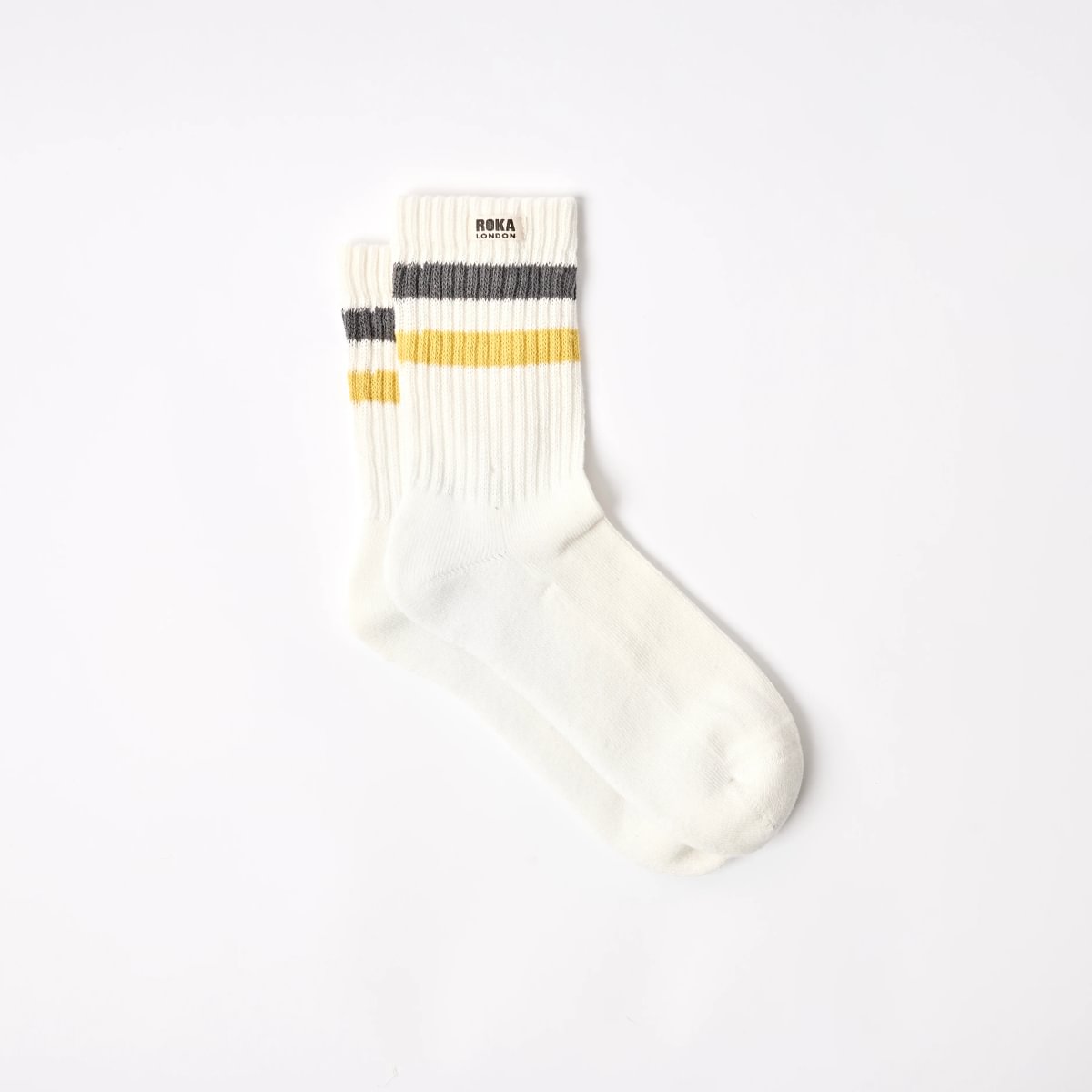 ROKA Windsor Stripe Crew Sock Faded Black/Summer Yellow Organic Cotton