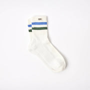 ROKA Windsor Stripe Crew Sock Malibu Blue/Forest Organic Cotton