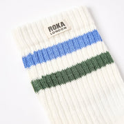 ROKA Windsor Stripe Crew Sock Malibu Blue/Forest Organic Cotton