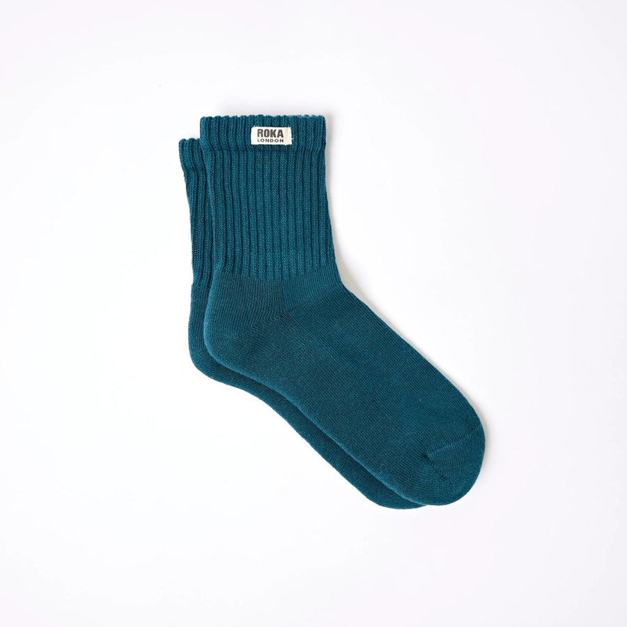 ROKA Windsor Solid Crew Sock Teal Organic Cotton
