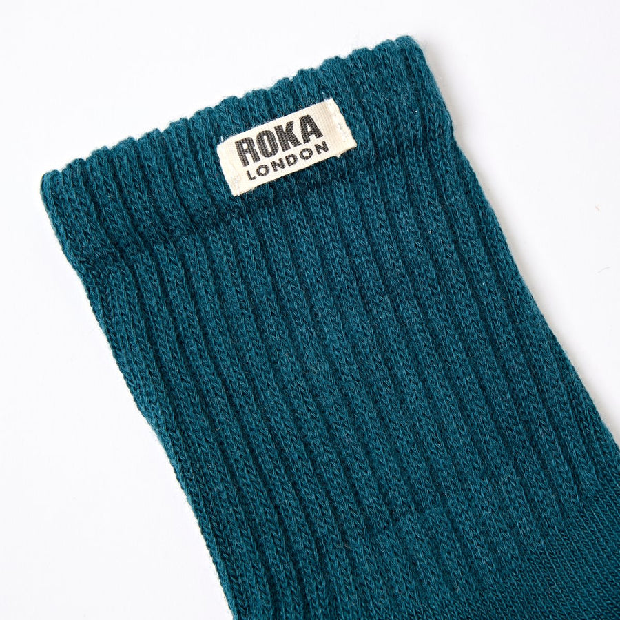 ROKA Windsor Solid Crew Sock Teal Organic Cotton