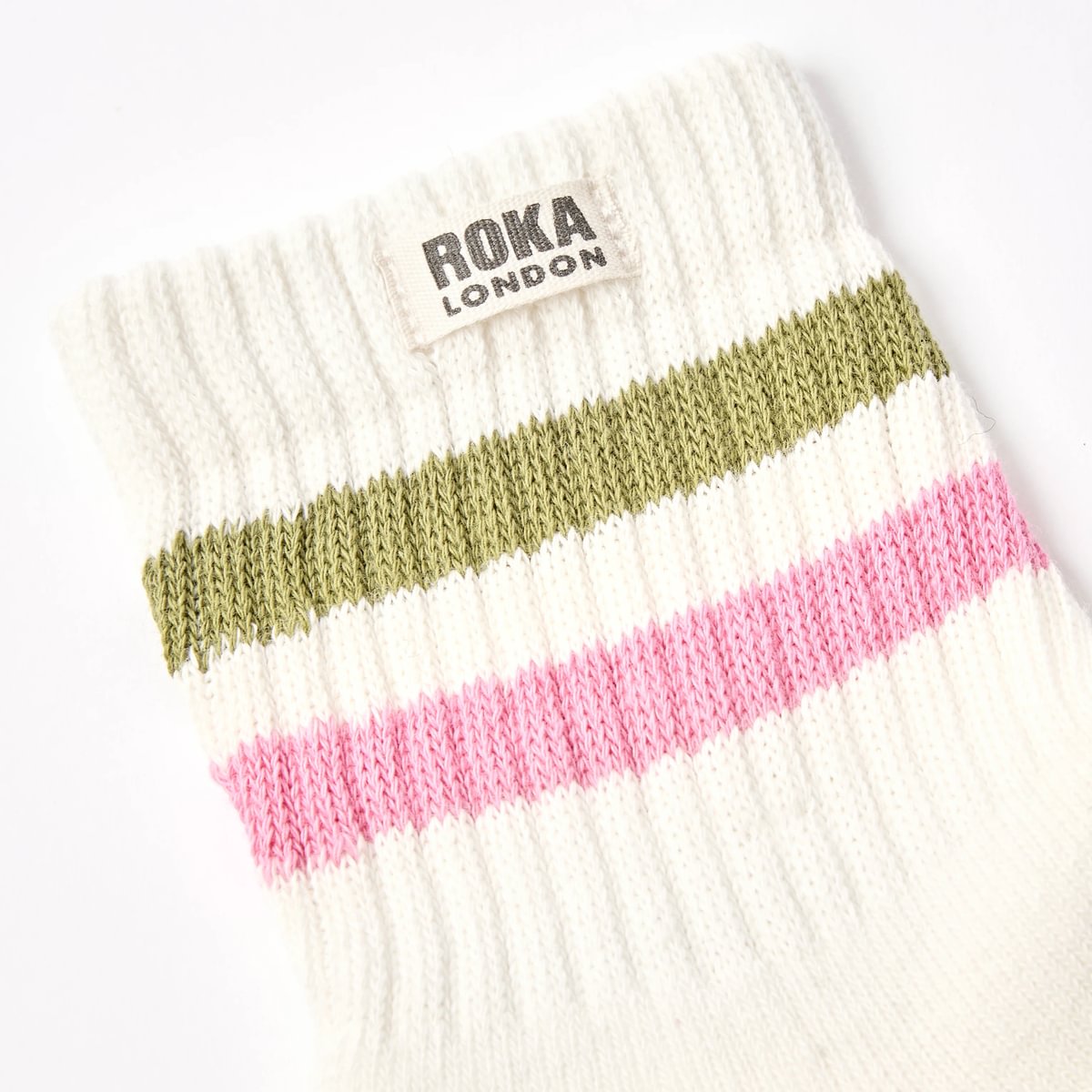ROKA Windsor Stripe Crew Sock Avocado/Pink Carnation Organic Cotton