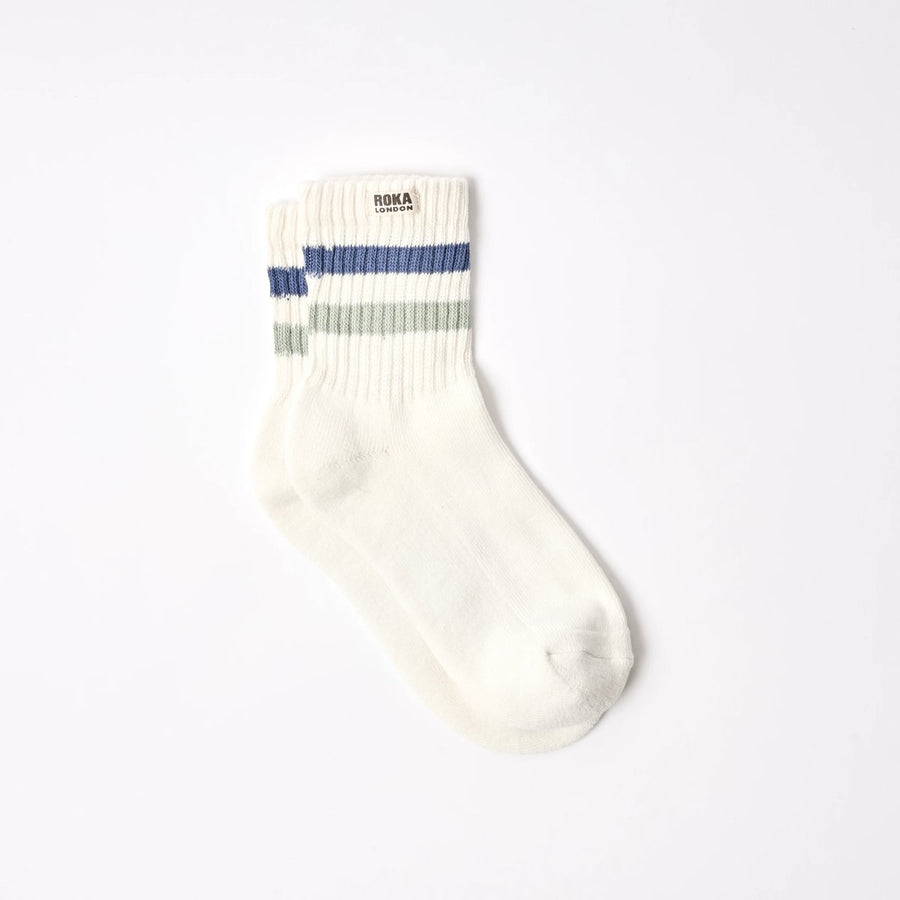 ROKA Windsor Stripe Crew Sock Coastal Blue/Mist Organic Cotton
