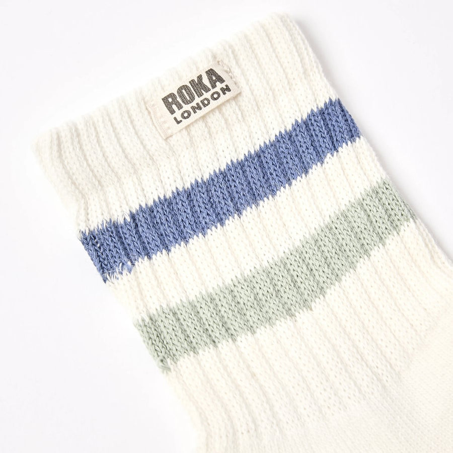 ROKA Windsor Stripe Crew Sock Coastal Blue/Mist Organic Cotton