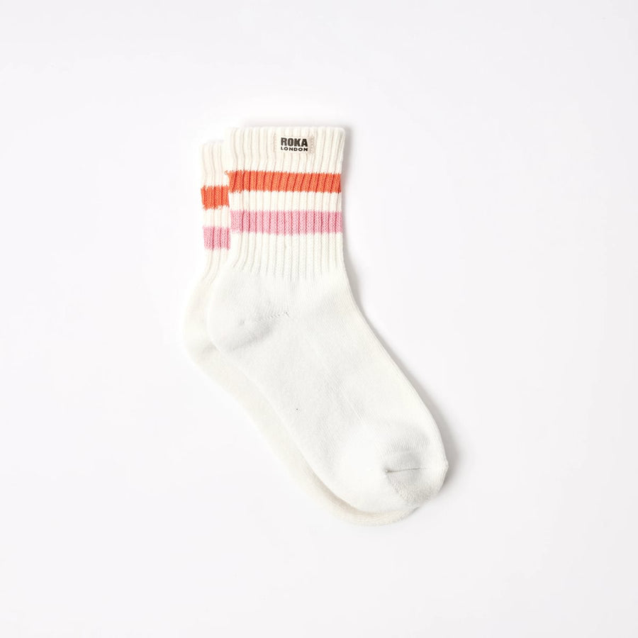 ROKA Windsor Stripe Crew Sock Mandarin/Pink Organic Cotton
